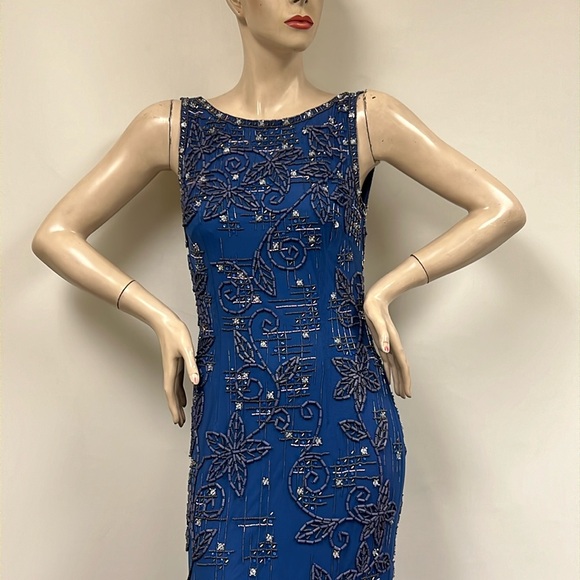 Theia fully beaded sleeveless long Gown with tail - Picture 4 of 13